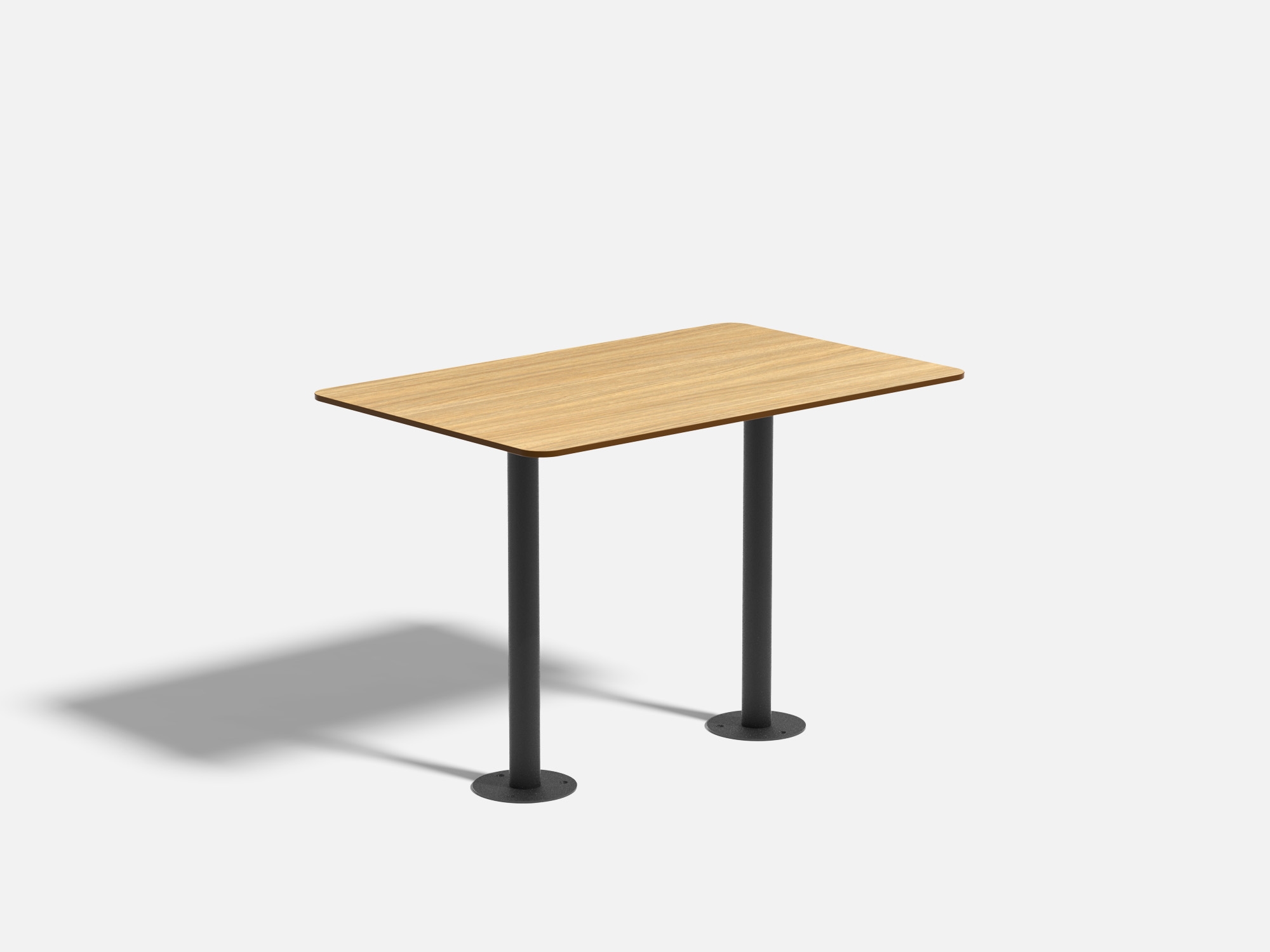 Table rectangulaire 4 places destinée aux terrasses extérieures avec un plateau en stratifié décors bois