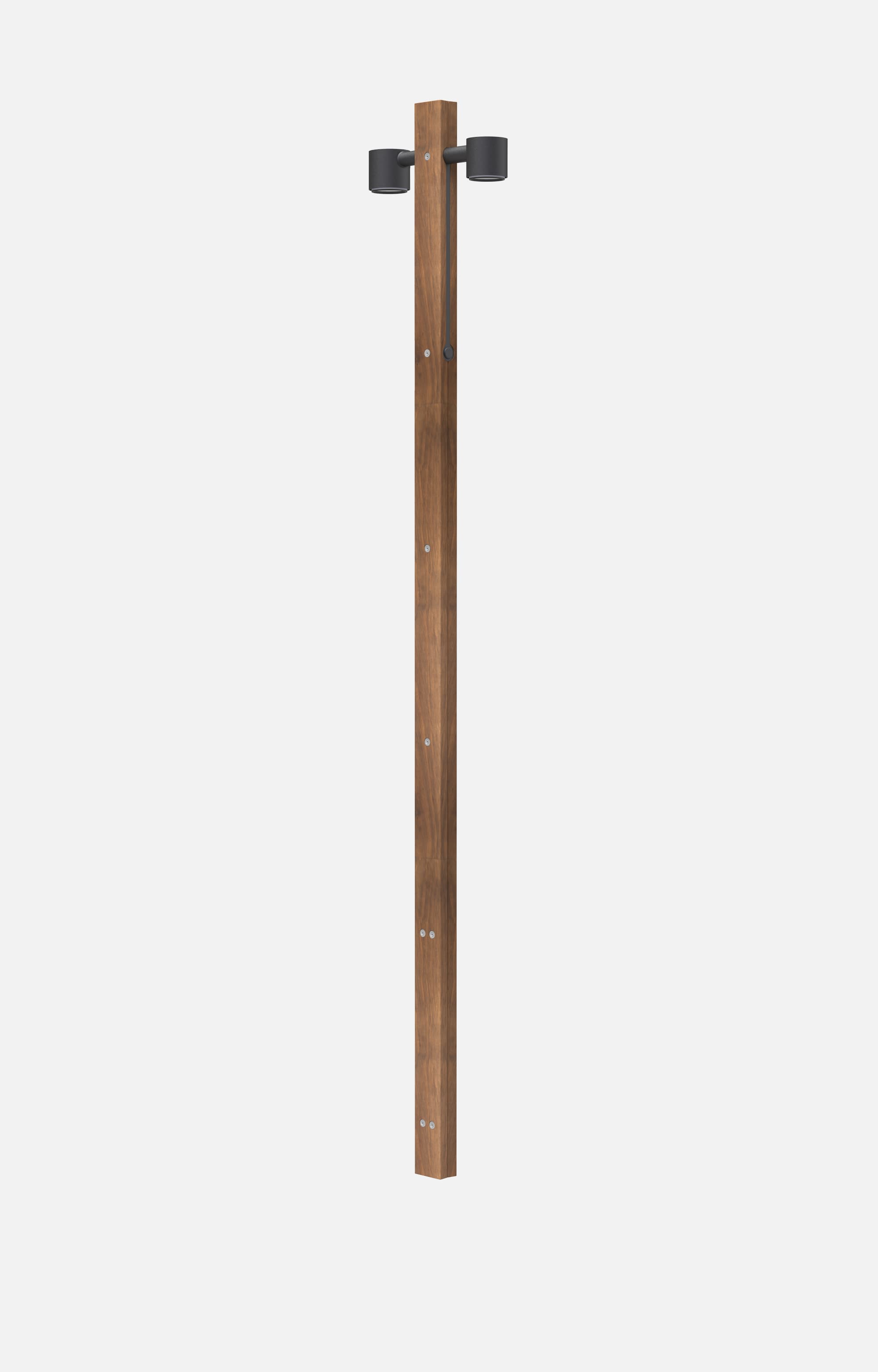 Stylish wooden light pole with two Bega fixtures for outdoor lighting
