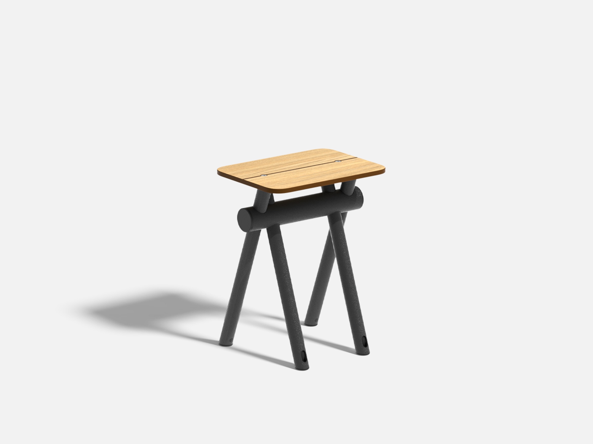 Hocker aus Laminat in Holzoptik und Metall für Außenterrassen
